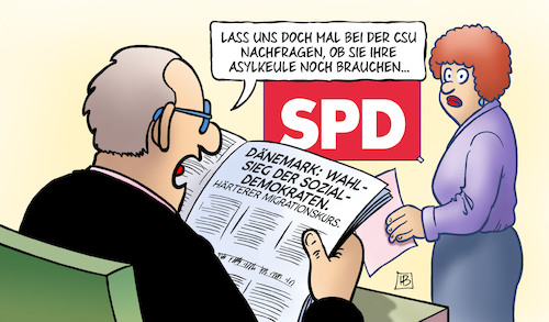 Cartoon: DK-Wahl (medium) by Harm Bengen tagged dänemark,wahlsieg,sozialdemokraten,spd,migrationskurs,csu,asylkeule,harm,bengen,cartoon,karikatur,dänemark,wahlsieg,sozialdemokraten,spd,migrationskurs,csu,asylkeule,harm,bengen,cartoon,karikatur