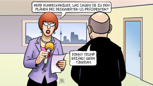 Cartoon: Donny Trump (medium) by Harm Bengen tagged scholz,bundeskanzler,usa,präsident,donny,tünkram,trump,weltherrschaft,harm,bengen,cartoon,karikatur,scholz,bundeskanzler,usa,präsident,donny,tünkram,trump,weltherrschaft,harm,bengen,cartoon,karikatur