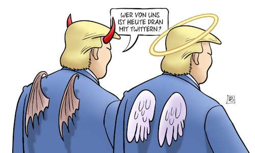 Cartoon: Doppel-Trump (medium) by Harm Bengen tagged twittern,trump,doppelt,teufel,engel,handy,internet,usa,unberechenbar,harm,bengen,cartoon,karikatur,twittern,trump,doppelt,teufel,engel,handy,internet,usa,unberechenbar,harm,bengen,cartoon,karikatur