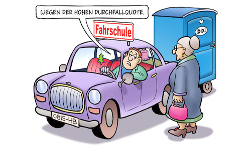 Cartoon: Durchfallquote (medium) by Harm Bengen tagged durchfallquote,fahrschule,prüfung,kfz,dixi,klo,susemil,harm,bengen,cartoon,karikatur,durchfallquote,fahrschule,prüfung,kfz,dixi,klo,susemil,harm,bengen,cartoon,karikatur