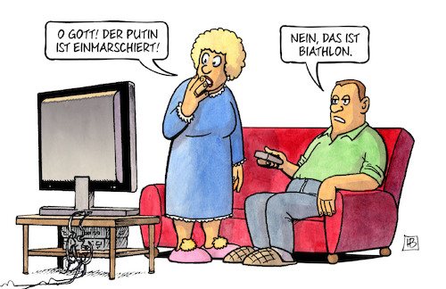 Cartoon: Einmarsch Biathlon (medium) by Harm Bengen tagged einmarschiert,tv,biathlon,olympia,putin,ukraine,russland,krieg,harm,bengen,cartoon,karikatur,einmarschiert,tv,biathlon,olympia,putin,ukraine,russland,krieg,harm,bengen,cartoon,karikatur