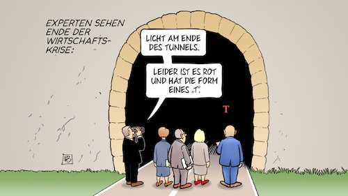 Cartoon: Ende der Wirtschaftskrise (medium) by Harm Bengen tagged experten,ende,wirtschaftskrise,wirtschaftsinstitute,fernglas,licht,tunnel,trump,harm,bengen,cartoon,karikatur,experten,ende,wirtschaftskrise,wirtschaftsinstitute,fernglas,licht,tunnel,trump,harm,bengen,cartoon,karikatur