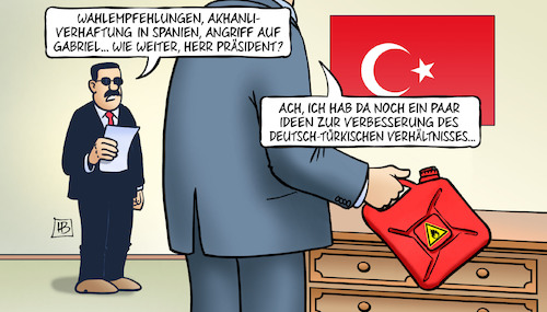 Cartoon: Erdogan-Ideen (medium) by Harm Bengen tagged wahlempfehlungen,akhanli,verhaftung,spanien,gabriel,erdogan,deutschland,türkei,verhältnis,harm,bengen,cartoon,karikatur,wahlempfehlungen,akhanli,verhaftung,spanien,gabriel,erdogan,deutschland,türkei,verhältnis,harm,bengen,cartoon,karikatur