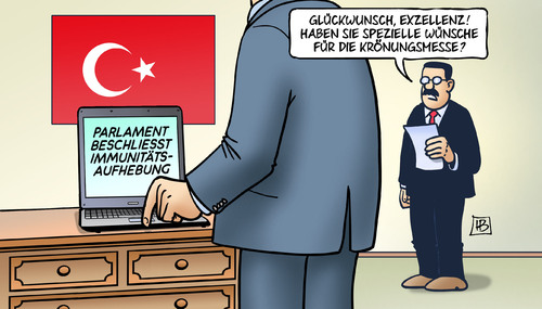 Cartoon: Erdogan-Krönung (medium) by Harm Bengen tagged parlament,beschluss,immunitätsaufhebung,erdogan,türkei,präsident,autokratie,kurden,strafverfolgung,krönungsmesse,harm,bengen,cartoon,karikatur,parlament,beschluss,immunitätsaufhebung,erdogan,türkei,präsident,autokratie,kurden,strafverfolgung,krönungsmesse,harm,bengen,cartoon,karikatur