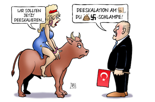 Cartoon: EU-Türkei-Deeskalation (medium) by Harm Bengen tagged eu,europa,stier,türkei,deeskalation,deeskalieren,streit,referendum,erdogan,cavusoglu,schlampe,nazi,arsch,beschimpfungen,harm,bengen,cartoon,karikatur,eu,europa,stier,türkei,deeskalation,deeskalieren,streit,referendum,erdogan,cavusoglu,schlampe,nazi,arsch,beschimpfungen,harm,bengen,cartoon,karikatur