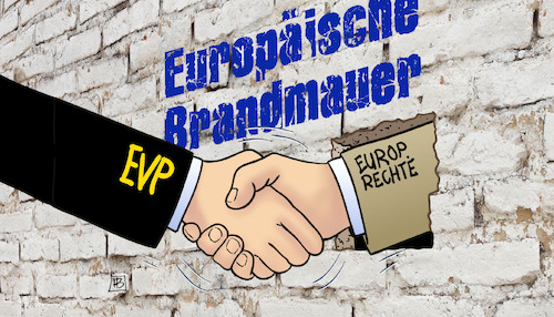 Cartoon: EVP und Brandmauer (medium) by Harm Bengen tagged europäische,brandmauer,evp,faschisten,rechte,mauer,handschlag,verbündete,harm,bengen,cartoon,karikatur,europäische,brandmauer,evp,faschisten,rechte,mauer,handschlag,verbündete,harm,bengen,cartoon,karikatur