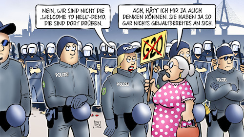 Cartoon: G20 to Hell (medium) by Harm Bengen tagged welcome,to,hell,demonstration,gewaltbereit,polizei,g20,susemil,protest,harm,bengen,cartoon,karikatur,welcome,to,hell,demonstration,gewaltbereit,polizei,g20,susemil,protest,harm,bengen,cartoon,karikatur