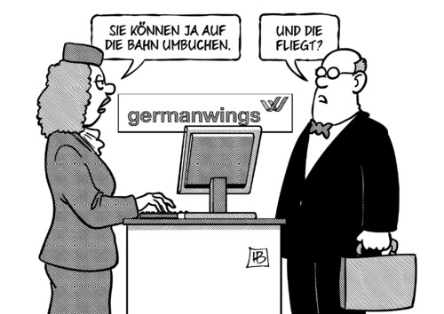 Cartoon: Germanwings-Streik (medium) by Harm Bengen tagged germanwings,streik,bahn,piloten,lufthansa,fliegen,umbuchen,harm,bengen,cartoon,karikatur