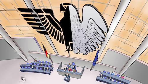 Cartoon: Gespaltener Adler (medium) by Harm Bengen tagged reichstag,reichsadler,bundesadler,adler,gespalten,brandmauer,nationalsozialismus,rechte,nazis,afd,cdu,csu,merz,salonfähig,bundestag,harm,bengen,cartoon,karikatur,reichstag,reichsadler,bundesadler,adler,gespalten,brandmauer,nationalsozialismus,rechte,nazis,afd,cdu,csu,merz,salonfähig,bundestag,harm,bengen,cartoon,karikatur