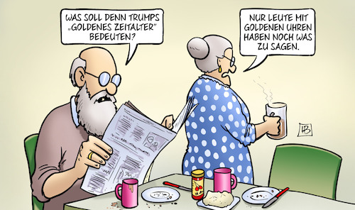 Cartoon: Goldenes Zeitalter (medium) by Harm Bengen tagged trump,goldenes,zeitalter,goldenen,uhren,reichtum,einfluss,susemil,harm,bengen,cartoon,karikatur,trump,goldenes,zeitalter,goldenen,uhren,reichtum,einfluss,susemil,harm,bengen,cartoon,karikatur