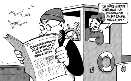 Cartoon: Griechische Inseln (medium) by Harm Bengen tagged griechisch,inseln,griechenland,pleite,verkauf,helgoland,cdu,finanzminister,haushalt,konsolidierung,verschuldung