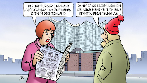 Hamburg glücklich (medium) Cartoon: Hamburg glücklich (medium) by Harm Bengen tagged hamburger,glücksatlas,zufriedensten,olympia,bewerbung,ablehnung,elbphilharmonie,harm,bengen,cartoon,karikatur,hamburger,glücksatlas,zufriedensten,olympia,bewerbung,ablehnung,elbphilharmonie,harm,bengen,cartoon,karikatur