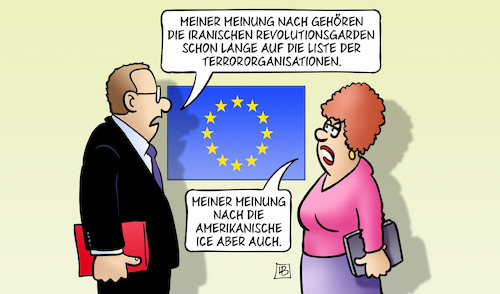 Cartoon: ICE Terrororganisation (medium) by Harm Bengen tagged iranische,revolutionsgarden,liste,terrororganisationen,amerikanische,ice,usa,einwanderungsbehörde,mord,minneapolis,eu,europa,harm,bengen,cartoon,karikatur,iranische,revolutionsgarden,liste,terrororganisationen,amerikanische,ice,usa,einwanderungsbehörde,mord,minneapolis,eu,europa,harm,bengen,cartoon,karikatur