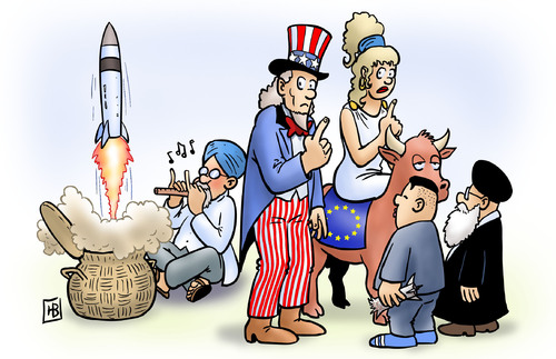 Cartoon: Indischer Raketentest (medium) by Harm Bengen tagged indischer,raketentest,langstreckenraketen,atomraketen,atomar,krieg,bedrohung,gleichgewicht,china,indien,usa,europa,stier,iran,nordkorea,indischer,raketentest,langstreckenraketen,atomraketen,atomar,krieg,bedrohung