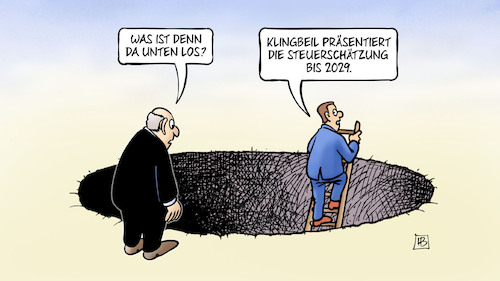 Cartoon: Klingbeils Steuerschätzung (medium) by Harm Bengen tagged loch,leiter,krater,wirtschaftsminister,klingbeil,steuerschätzung,harm,bengen,cartoon,karikatur,loch,leiter,krater,wirtschaftsminister,klingbeil,steuerschätzung,harm,bengen,cartoon,karikatur