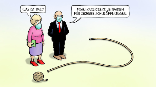 Cartoon: Leitfaden Schulen (medium) by Harm Bengen tagged bildungsministerin,karliczek,leitfaden,sichere,schulöffnungen,corona,schnur,fragezeichen,harm,bengen,cartoon,karikatur,bildungsministerin,karliczek,leitfaden,sichere,schulöffnungen,corona,schnur,fragezeichen,harm,bengen,cartoon,karikatur