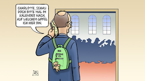 Cartoon: Merz auf Gipfel (medium) by Harm Bengen tagged charlotte,merz,rucksack,kalender,gipfel,bundeskanzler,reisen,harm,bengen,cartoon,karikatur,charlotte,merz,rucksack,kalender,gipfel,bundeskanzler,reisen,harm,bengen,cartoon,karikatur