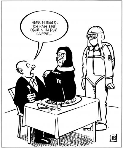 Cartoon: Oberin (medium) by Harm Bengen tagged oberin,ober,flieger,fliege,suppe,gast,beschwerde,restaurant,essen,gastronomie