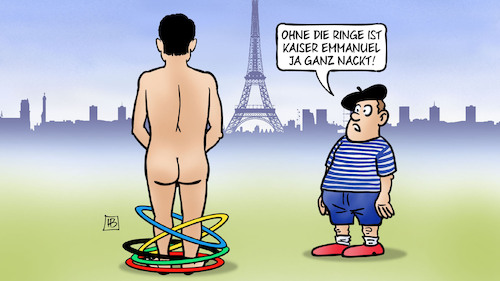 Cartoon: Olympia-Ende Paris (medium) by Harm Bengen tagged olympia,ende,paris,olympische,ringe,kaiser,emmanuel,macron,frankreich,kind,nackt,harm,bengen,cartoon,karikatur,olympia,ende,paris,olympische,ringe,kaiser,emmanuel,macron,frankreich,kind,nackt,harm,bengen,cartoon,karikatur