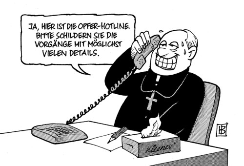 Cartoon: Opfer-Hotline (medium) by Harm Bengen tagged opfer,hotline,katholisch katholisch kirche,bischof,pfarrer,priester,telefon,paedophil,verbrechen,kind,kleenex,katholisch,kirche