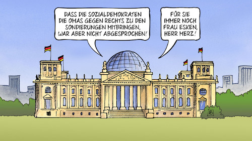 Cartoon: Schwarz-rote Sondierungen (medium) by Harm Bengen tagged sozialdemokraten,omas,gegen,rechts,sondierungen,spd,cdu,csu,union,esken,reichstag,bundestag,harm,bengen,cartoon,karikatur,sozialdemokraten,omas,gegen,rechts,sondierungen,spd,cdu,csu,union,esken,reichstag,bundestag,harm,bengen,cartoon,karikatur