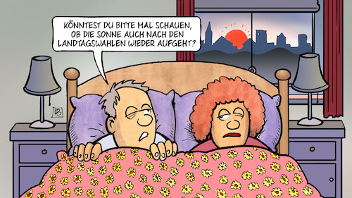 Cartoon: Sonnenaufgang nach der Wahl (medium) by Harm Bengen tagged sonne,sonnenaufgang,wahlen,bett,pessimismus,angst,landtagswahlen,sachsen,thüringen,harm,bengen,cartoon,karikatur,sonne,sonnenaufgang,wahlen,bett,pessimismus,angst,landtagswahlen,sachsen,thüringen,harm,bengen,cartoon,karikatur