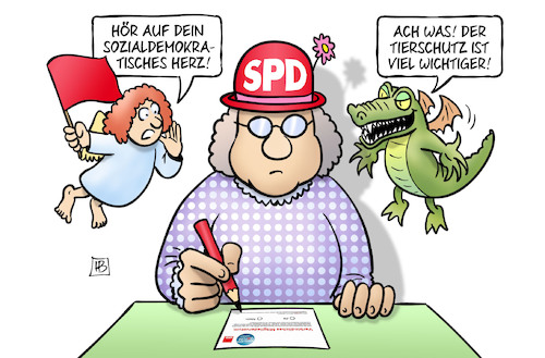 Cartoon: SPD-Mitgliedervotum (medium) by Harm Bengen tagged spd,mitgliedervotum,mitgliederentscheid,stimmzettel,groko,engel,teufel,sozialdemokratisches,tierschutz,monster,harm,bengen,cartoon,karikatur,spd,mitgliedervotum,mitgliederentscheid,stimmzettel,groko,engel,teufel,sozialdemokratisches,tierschutz,monster,harm,bengen,cartoon,karikatur
