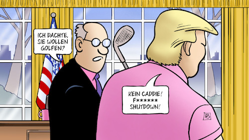 Cartoon: Trump-Shutdown (medium) by Harm Bengen tagged trump,shutdown,golfen,caddie,usa,haushaltssperre,oval,office,harm,bengen,cartoon,karikatur,trump,shutdown,golfen,caddie,usa,haushaltssperre,oval,office,harm,bengen,cartoon,karikatur