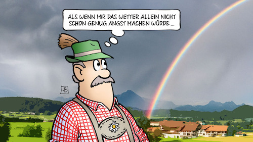 Cartoon: Unwetter und CSD (medium) by Harm Bengen tagged unwetter,wetter,angst,csd,regenbogen,bayern,homophob,queer,harm,bengen,cartoon,karikatur,unwetter,wetter,angst,csd,regenbogen,bayern,homophob,queer,harm,bengen,cartoon,karikatur