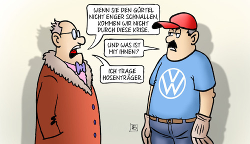 Cartoon: VW-Gürtel (medium) by Harm Bengen tagged gürtel,enger,schnallen,krise,hosenträger,arbeiter,kapitalist,vw,entlassungen,werksschliessungen,harm,bengen,cartoon,karikatur,gürtel,enger,schnallen,krise,hosenträger,arbeiter,kapitalist,vw,entlassungen,werksschliessungen,harm,bengen,cartoon,karikatur