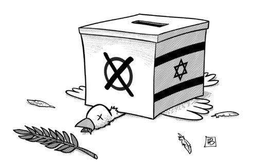 Cartoon: Wahl Israel (medium) by Harm Bengen tagged wahl,wahlurne,israel,frieden,friedensprozess,friedenstaube,tot,tod,oelzweig,netanyahu,likud,harm,bengen,cartoon,karikatur