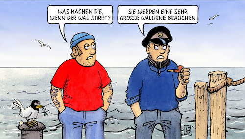 Cartoon: Walurne (medium) by Harm Bengen tagged timmi,hope,wal,ostsee,sterben,tod,meer,see,wasser,walurne,harm,bengen,cartoon,karikatur,timmi,hope,wal,ostsee,sterben,tod,meer,see,wasser,walurne,harm,bengen,cartoon,karikatur
