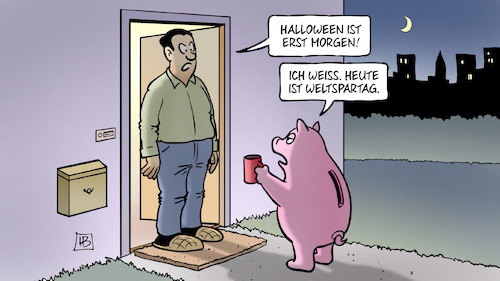 Cartoon: Weltspartag 2025 (medium) by Harm Bengen tagged halloween,weltspartag,reformationstag,sparen,sparschwein,verkleidung,harm,bengen,cartoon,karikatur,halloween,weltspartag,reformationstag,sparen,sparschwein,verkleidung,harm,bengen,cartoon,karikatur