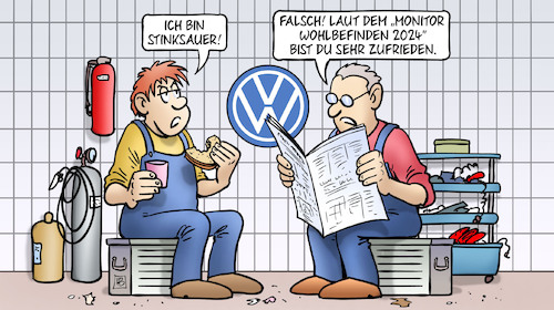 Cartoon: Zufriedenheitsstudie (medium) by Harm Bengen tagged stinksauer,falsch,monitor,wohlbefinden,zufriedenheitsstudie,vw,entlassungen,werksschliessungen,arbeiter,harm,bengen,cartoon,karikatur,stinksauer,falsch,monitor,wohlbefinden,zufriedenheitsstudie,vw,entlassungen,werksschliessungen,arbeiter,harm,bengen,cartoon,karikatur