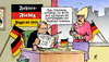 Cartoon: Halbmast (small) by Harm Bengen tagged halbmast,fahne,flagge,wm,em,fußball,weltmeisterschaft,deutschland,spielen,verlieren,löw,zeitung,sekretärin,chef,diktat