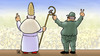Cartoon: Papst auf Kuba (small) by Harm Bengen tagged papst,kuba,hammer,sichel,publikum,andacht,messe,raoul,castro,sozialismus,katholische,kirche,katholizismus,vatikan,reise