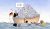 Cartoon: Staatsüberschuss (small) by Harm Bengen tagged staatsüberschuss,boot,voll,deutschland,geld,hunger,flüchtlinge,steuern,abgaben,staatskasse,ertrinken,meer,harm,bengen,cartoon,karikatur