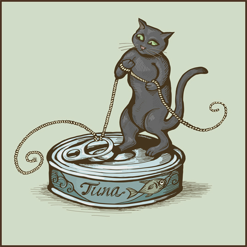 Cartoon: Tuna (medium) by Little Topper tagged cat,tuna,tin,string,thread,food
