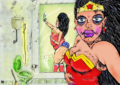 Cartoon: SelfIStupid - Wonder Woman (medium) by csamcram tagged selfistupid,wonder,woman,superheroe,csam,cram,supereroe,selife