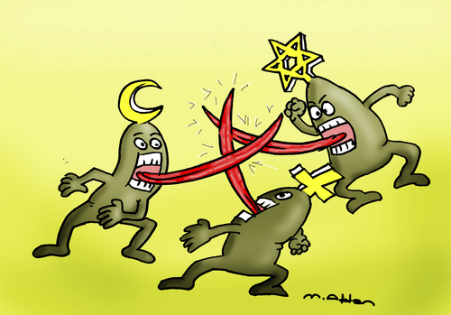 Cartoon: dinler (medium) by muharrem akten tagged dinler,diller,karikatür,humor,muharrem,akten