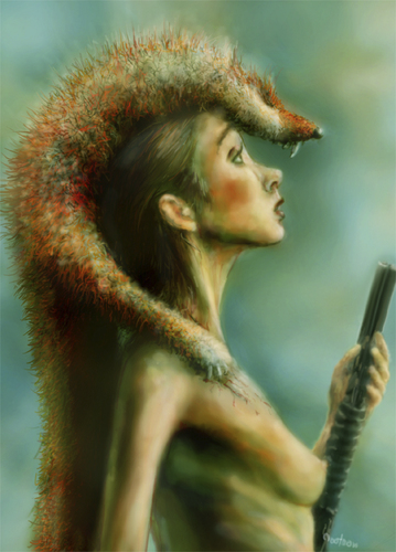 Cartoon: venus in furs (medium) by nootoon tagged fur,venus,pumpgun,girl,hunter,shot,nootoon,illustration,germany