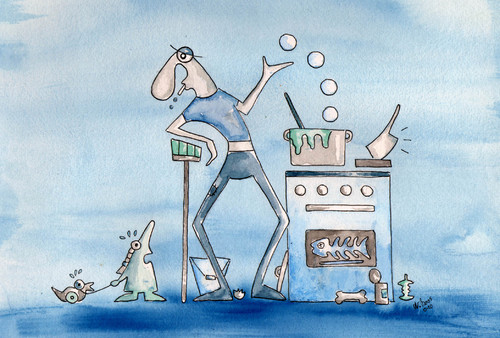Cartoon: househusband (medium) by ninaboosart tagged haushalt,hausmann,kochen,putzen