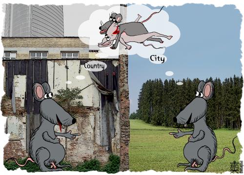 Cartoon: City - Countryside (medium) by Dadaphil tagged city,country,dream,rat,lovemaking,life