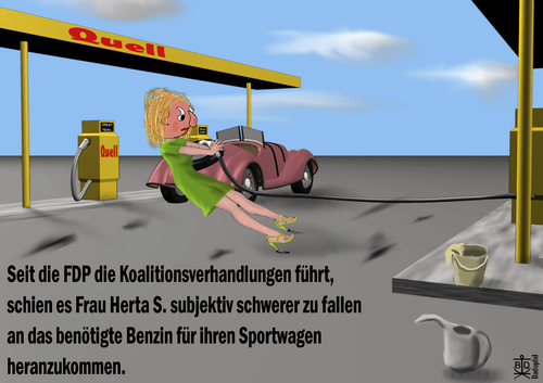 Cartoon: Die Deutschen nach der Wahl 1 (medium) by Dadaphil tagged tankstelle,fdp,koalitionsverhandlung,subjektiv,gasstation,coalition,negotiation,perception
