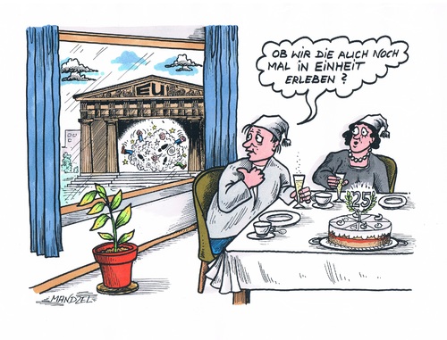 Cartoon: 25 Jahre Deutsche Einheit (medium) by mandzel tagged einheit,wiedervereinigung,michel,eu,auseinanderdriften,einheit,wiedervereinigung,michel,eu,auseinanderdriften