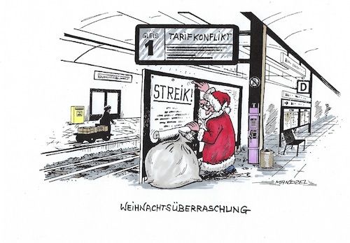 Cartoon: Bahn-Streik (medium) by mandzel tagged bahn,weihnachtsmann,streik,tarifkonflikt,bahn,weihnachtsmann,streik,tarifkonflikt