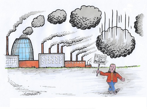 Cartoon: Böse Umwelt (medium) by mandzel tagged umwelt,klima,thunberg,zukunft,schulstreik,kohlendyoxid,umwelt,klima,thunberg,zukunft,schulstreik,kohlendyoxid