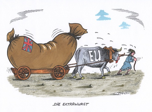 Cartoon: Britischer Ballast (medium) by mandzel tagged eu,extrawurst,großbritannien,cameron,brexit,eu,extrawurst,großbritannien,cameron,brexit