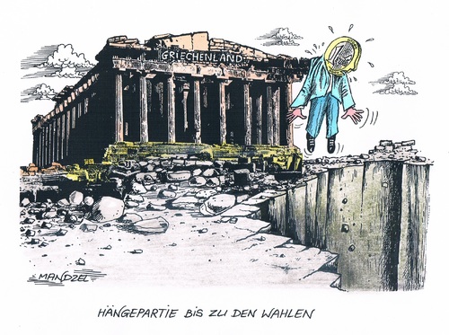 Cartoon: Der Euro im Albtraum (medium) by mandzel tagged euro,griechenland,hängepartie,ruinen,euro,griechenland,hängepartie,ruinen