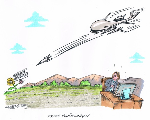 Cartoon: Drohneneinsatz (medium) by mandzel tagged drohnen,ethik,verteidigung,drohnen,ethik,verteidigung